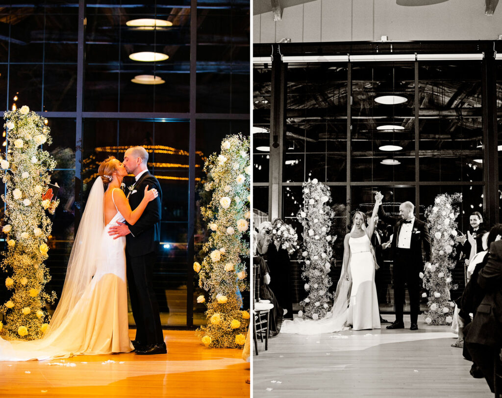 Couple getting married in an indoor ceremony at Roundhouse wedding