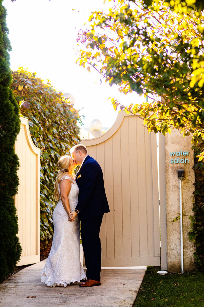 Bride and groom at Belle Mer wedding in Newport, RI 