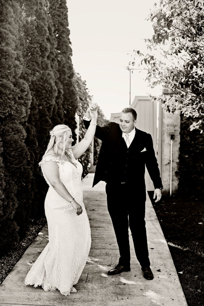 Bride and groom at Belle Mer wedding in Newport, RI 