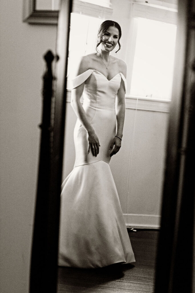 Bride getting ready at Oceancliff wedding in Newport