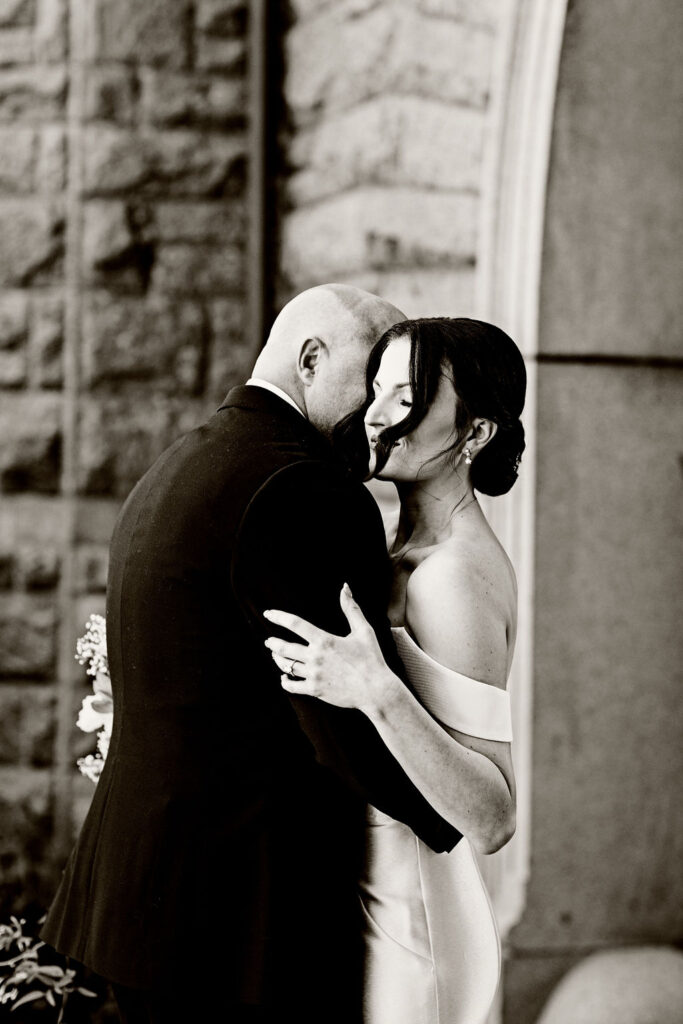 First look with bride and groom at Oceancliff wedding in Newport