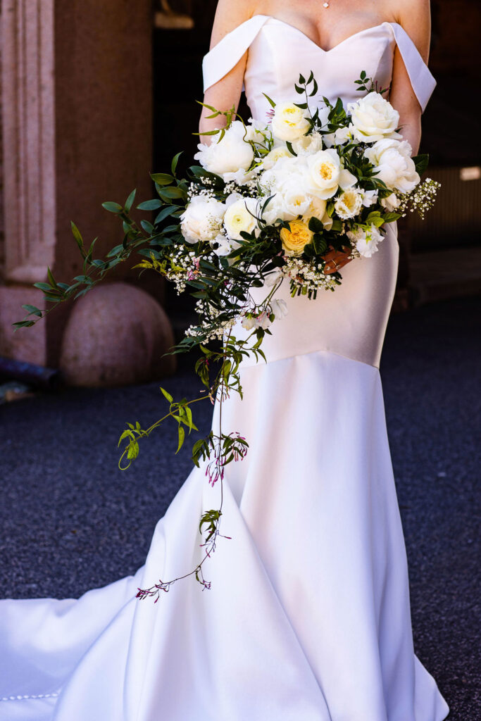 Bride outside of Oceancliff wedding in Newport Rhode Island Wedding Photographer