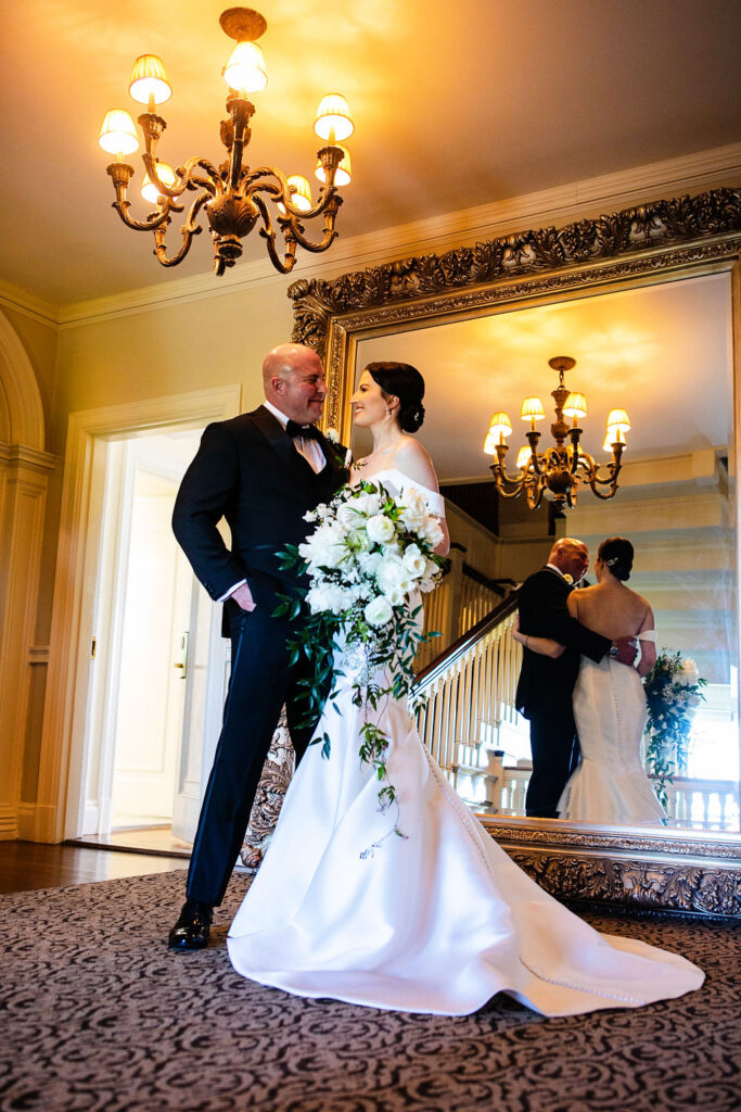 Bride and groom at Oceancliff wedding in Newport Rhode Island Wedding Photographer