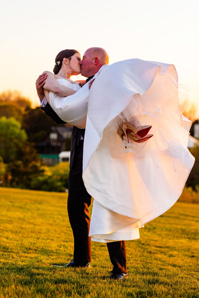 Bride and groom at sunset at Oceancliff wedding in Newport Rhode Island Wedding Photographer