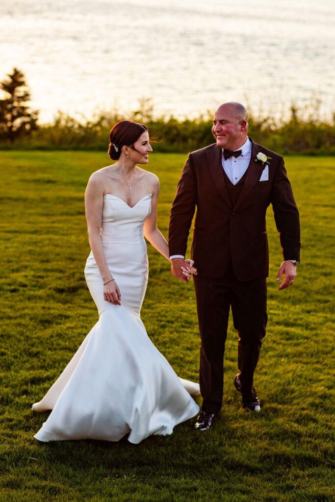 Bride and groom at sunset at Oceancliff wedding in Newport Rhode Island Wedding Photographer