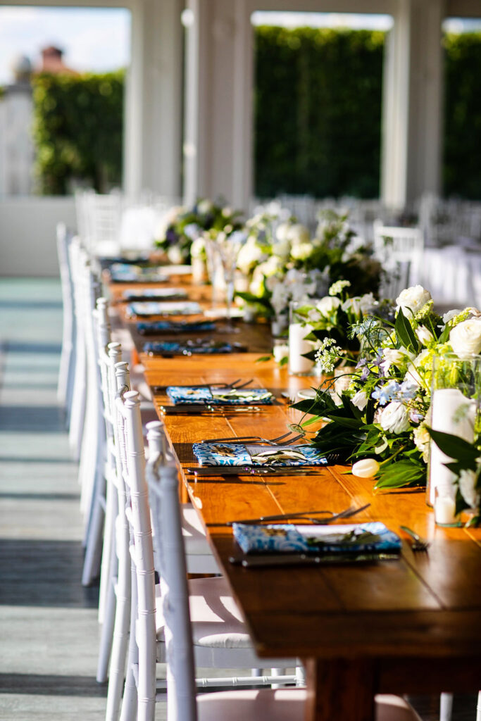 Reception area details at Belle Mer Island House in Newport, RI.