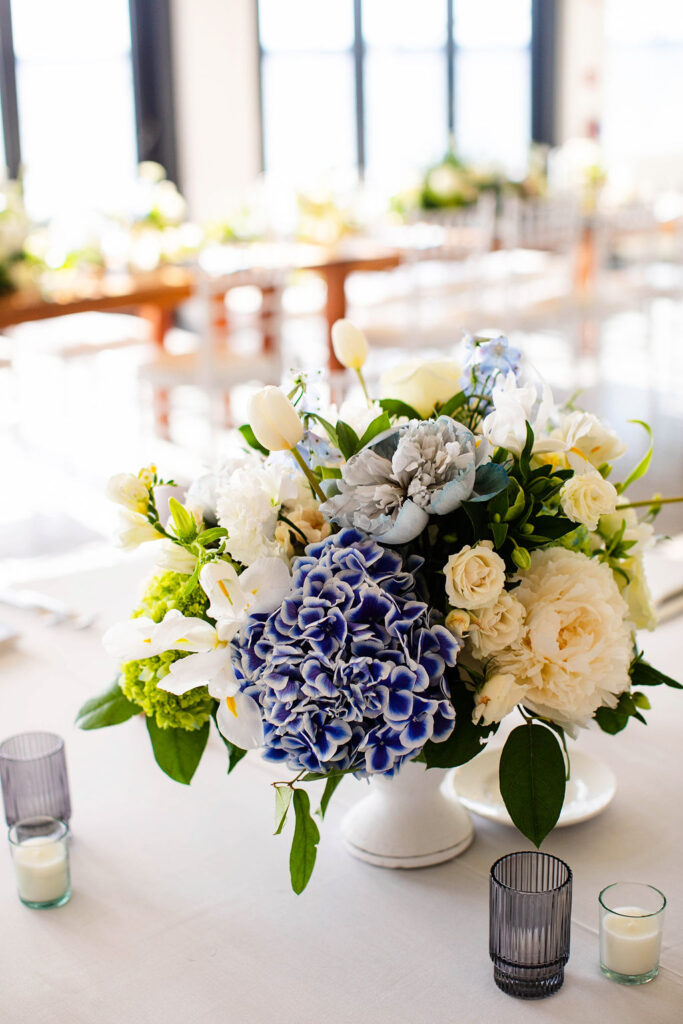 Reception area details at Belle Mer Island House in Newport, RI.