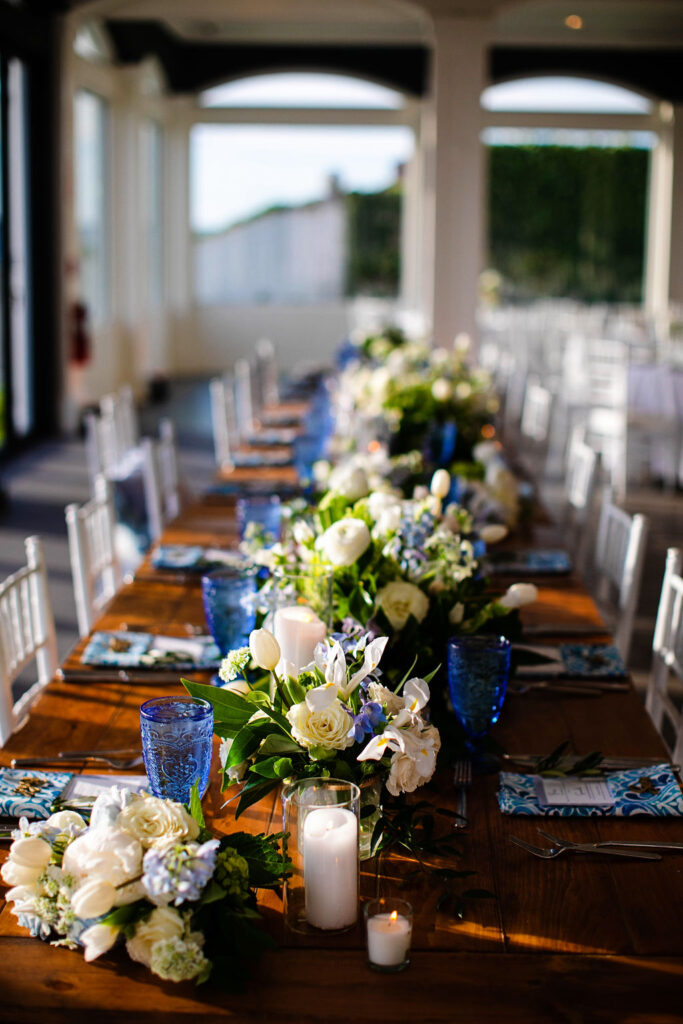 Reception area details at Belle Mer Island House in Newport, RI.