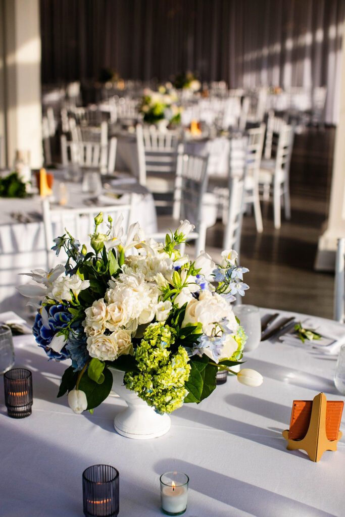 Reception area details at Belle Mer Island House in Newport, RI.