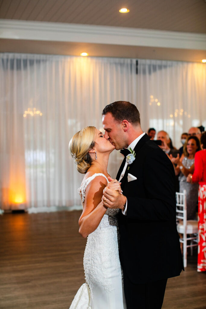 Bride and Groom dancing during their Belle Mer Island House in Newport, RI.