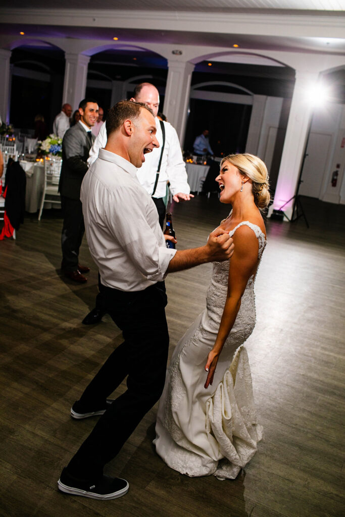 Bride and Groom dancing during their Belle Mer Island House in Newport, RI.