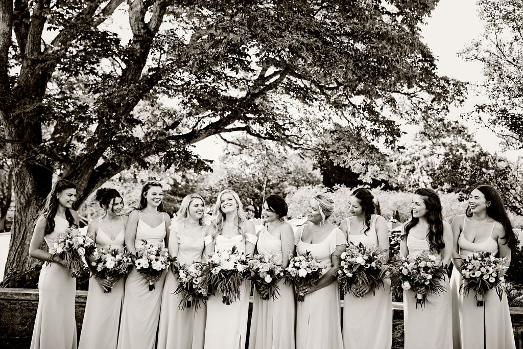 Bridesmaids posing at Rhode Island Country Club Wedding