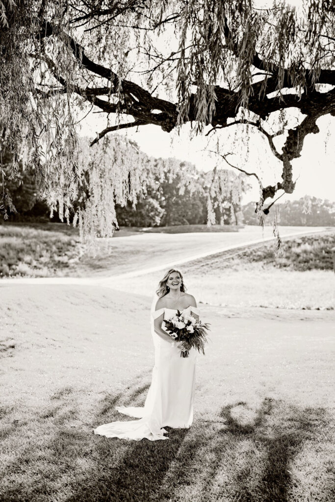 Bride posing solo Rhode Island Country Club